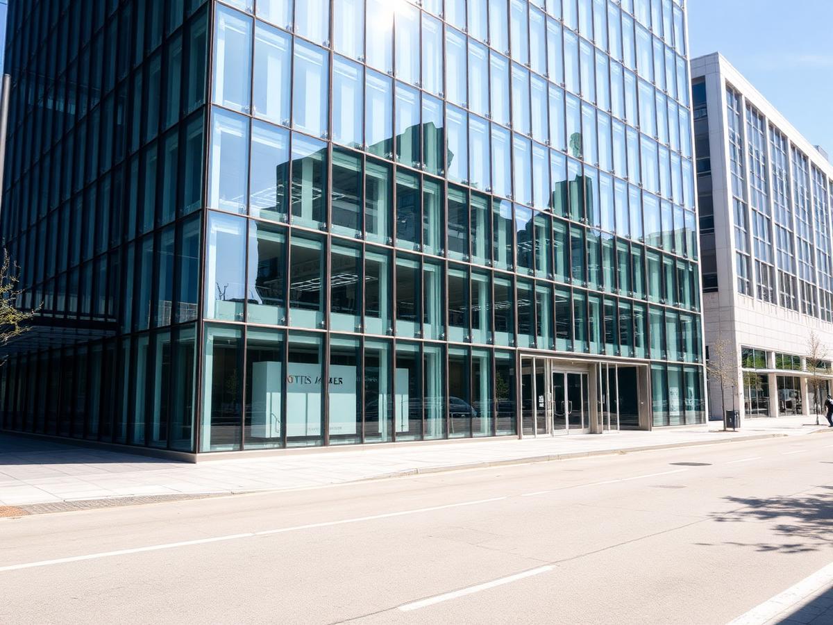 Glass facade commercial office building in a business district
